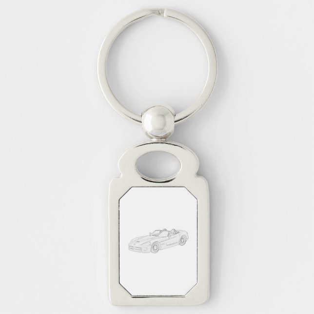 Black and White Dodge Viper Pencil Style Drawing Keychain (Front)