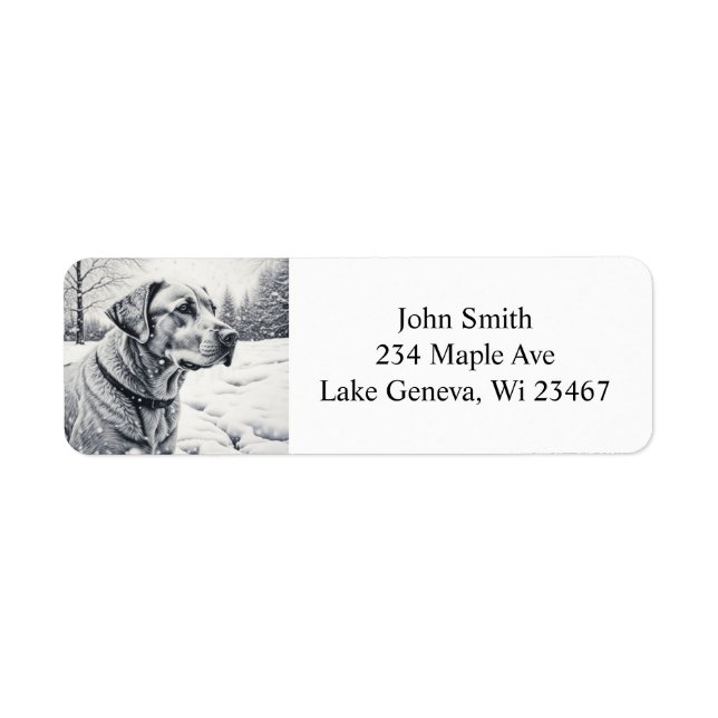 Black and White Dog AI Sketch Winter Scene (Front)