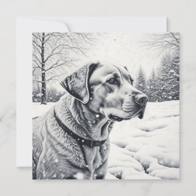 Black and White Dog AI Sketch Winter Scene (Front)