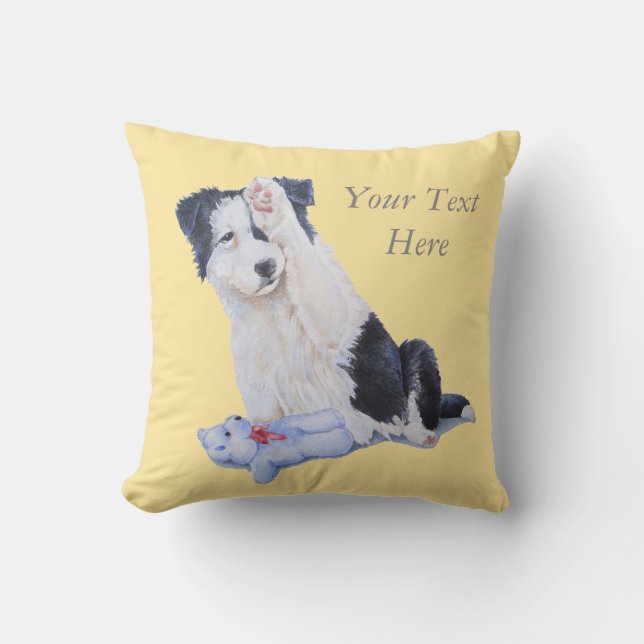 black and white dog cute border collie puppy throw pillow (Front)