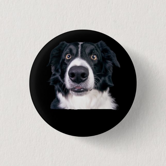Black and White Dog Face 1 Inch Round Button (Front)