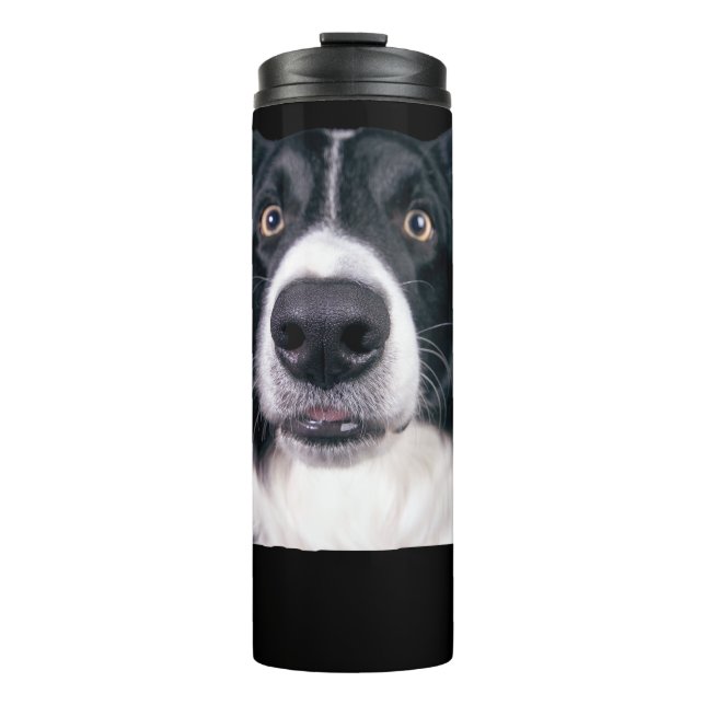 Black and White Dog Face Thermal Tumbler (Front)