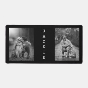 Black and White Dog Mom Dad Two Photo Collage Desk Mat