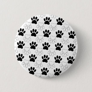 Black And White Dog Paw Print Pattern 2 Inch Round Button