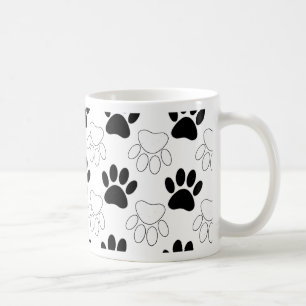 Black And White Dog Paw Print Pattern Coffee Mug