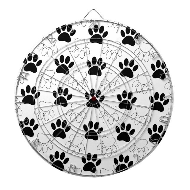 Black And White Dog Paw Print Pattern Dartboard (Front)