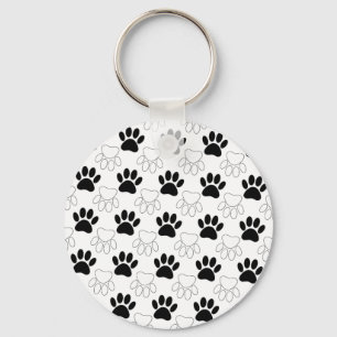 Black And White Dog Paw Print Pattern Keychain