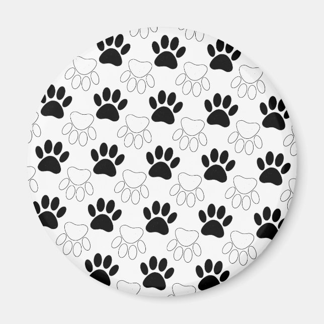Black And White Dog Paw Print Pattern Magnet (Front)