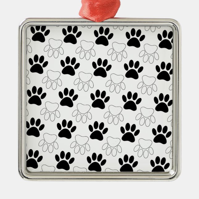 Black And White Dog Paw Print Pattern Metal Ornament (Front)