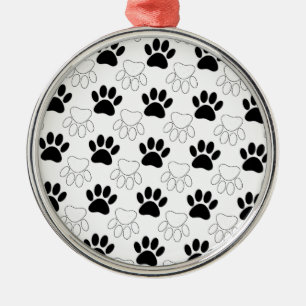 Black And White Dog Paw Print Pattern Metal Ornament