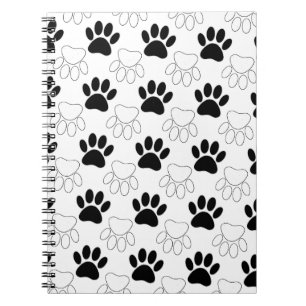 Black And White Dog Paw Print Pattern Notebook