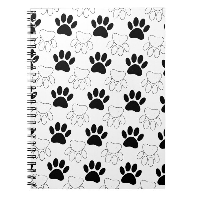 Black And White Dog Paw Print Pattern Notebook (Front)