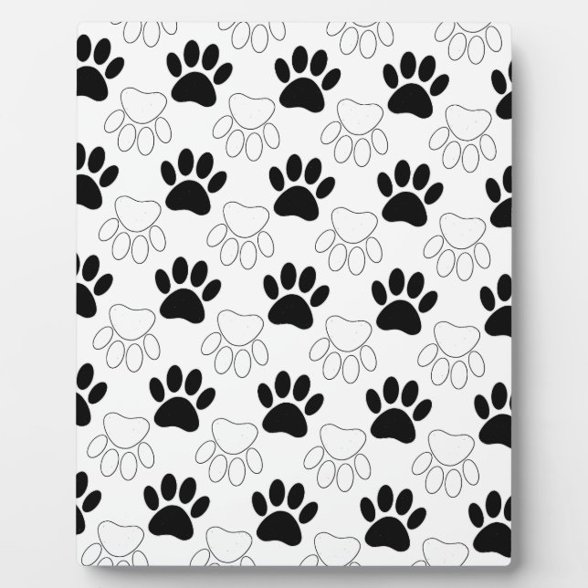 Black And White Dog Paw Print Pattern Plaque (Front)