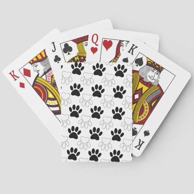 Black And White Dog Paw Print Pattern Playing Cards (Back)