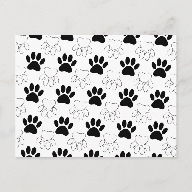 Black And White Dog Paw Print Pattern Postcard (Front)