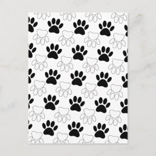 Black And White Dog Paw Print Pattern Postcard