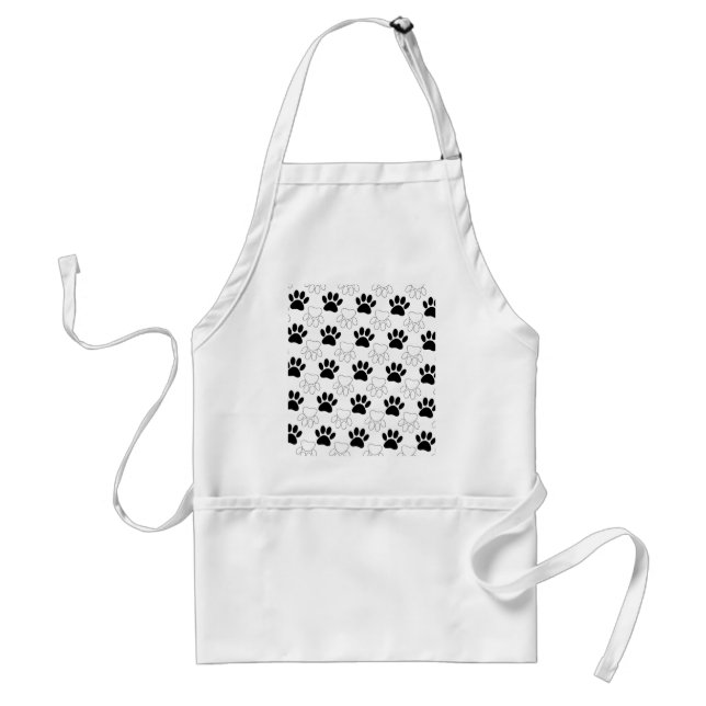 Black And White Dog Paw Print Pattern Standard Apron (Front)