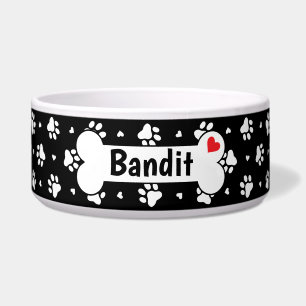 Black and White Dog Paw Prints and Hearts Pattern