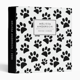 Black and White Dog Paw Prints Pattern Binder