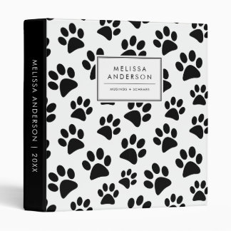 Black and White Dog Paw Prints Pattern Binder