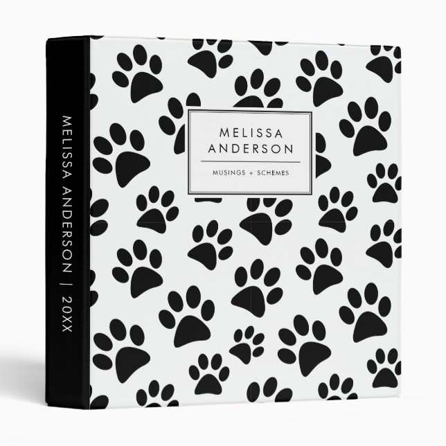 Black and White Dog Paw Prints Pattern Binder (Front/Spine)