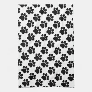 BLACK and WHITE Dog Paw Prints Ver 2 A007 Kitchen Towel