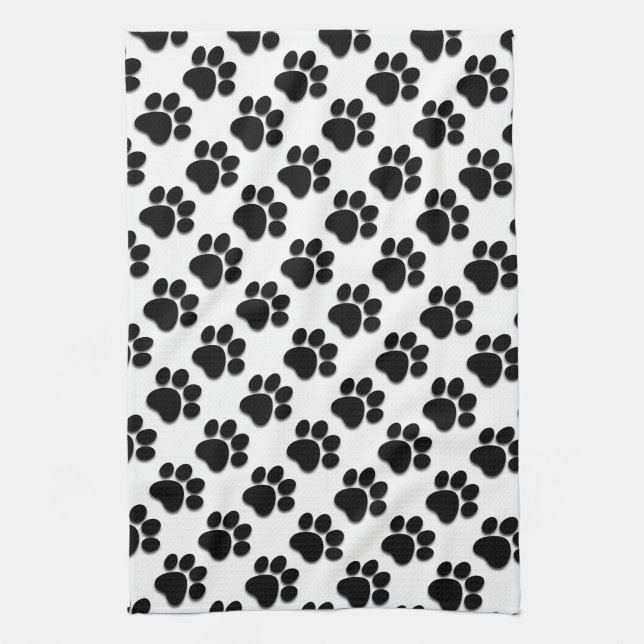 BLACK and WHITE Dog Paw Prints Ver 2 A007 Kitchen Towel (Vertical)