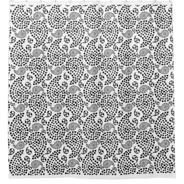 Black And White Dog Paws And Hearts Paisley Print (Front)