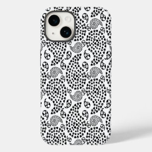 Black And White Dog Paws And Hearts Paisley Print iPhone 14 Case