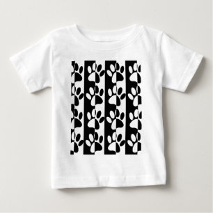 Black And White Dog Paws And Stripes Baby T-Shirt