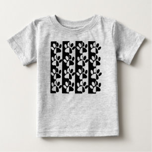 Black And White Dog Paws And Stripes Baby T-Shirt
