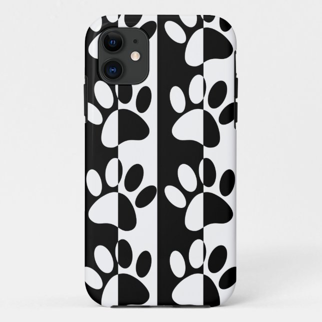 Black And White Dog Paws And Stripes Case-Mate iPhone Case (Back)