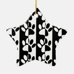 Black And White Dog Paws And Stripes Ceramic Ornament