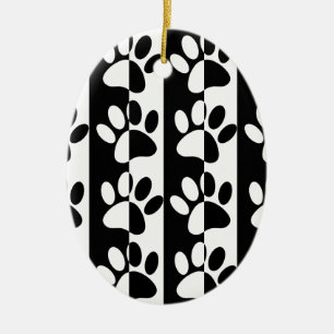 Black And White Dog Paws And Stripes Ceramic Ornament