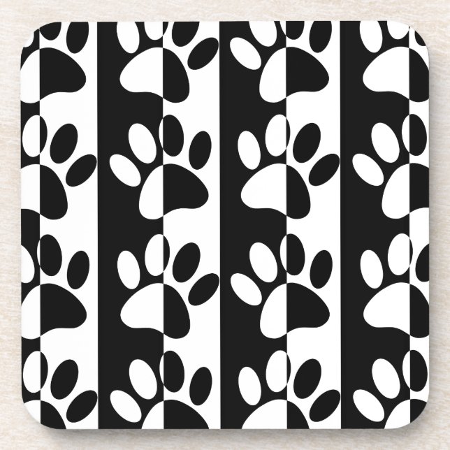Black And White Dog Paws And Stripes Coaster (Front)