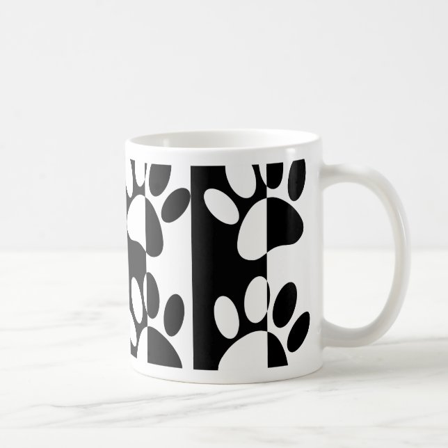Black And White Dog Paws And Stripes Coffee Mug (Right)