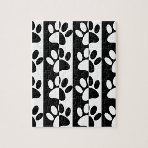 Black And White Dog Paws And Stripes Jigsaw Puzzle