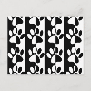 Black And White Dog Paws And Stripes Postcard