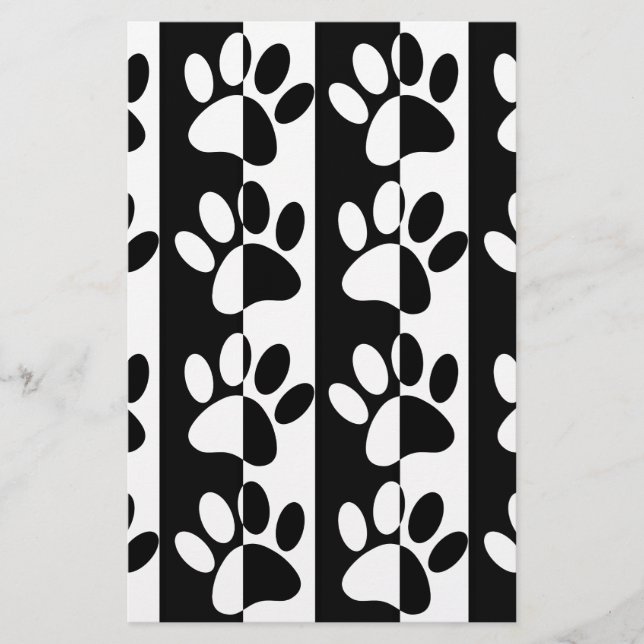 Black And White Dog Paws And Stripes Stationery (Front)