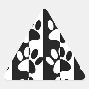 Black And White Dog Paws And Stripes Triangle Sticker