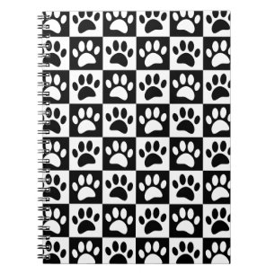 Black And White Dog Paws In Squares Custom Notebook