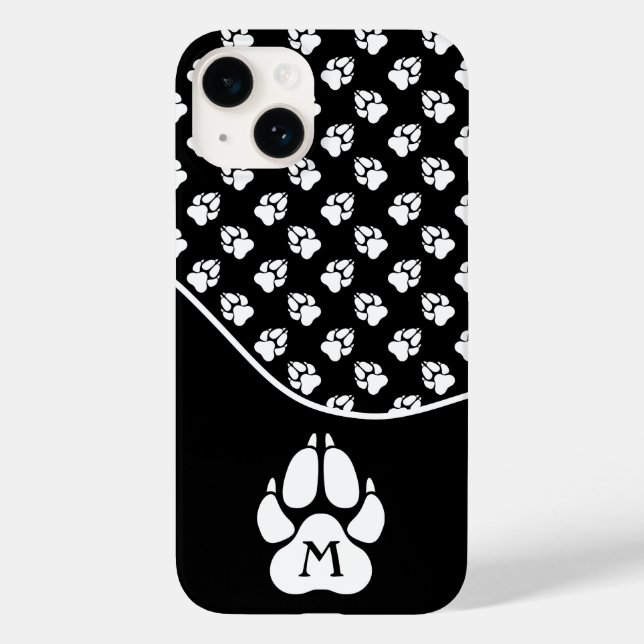 Black And White Dog Paws With Custom Monogram Case-Mate iPhone Case (Back)