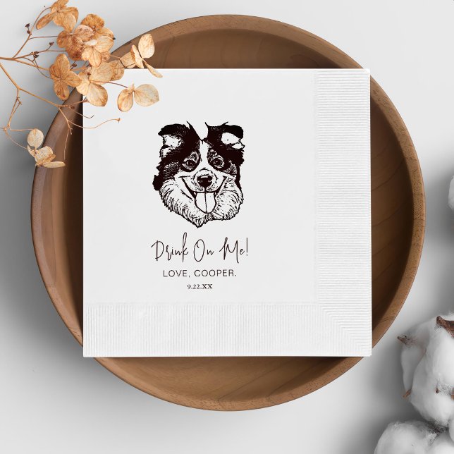 Black and White Dog Personalized Wedding Napkin (Creator Uploaded)