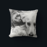 Black and White Dog Photo  Throw Pillow<br><div class="desc">The black and white dog pillow for dog lovers. This monochrome text design looks great with black and white photos.</div>