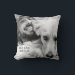 Black and White Dog Photo  Throw Pillow<br><div class="desc">The black and white dog pillow for dog lovers. This monochrome text design looks great with black and white photos.</div>