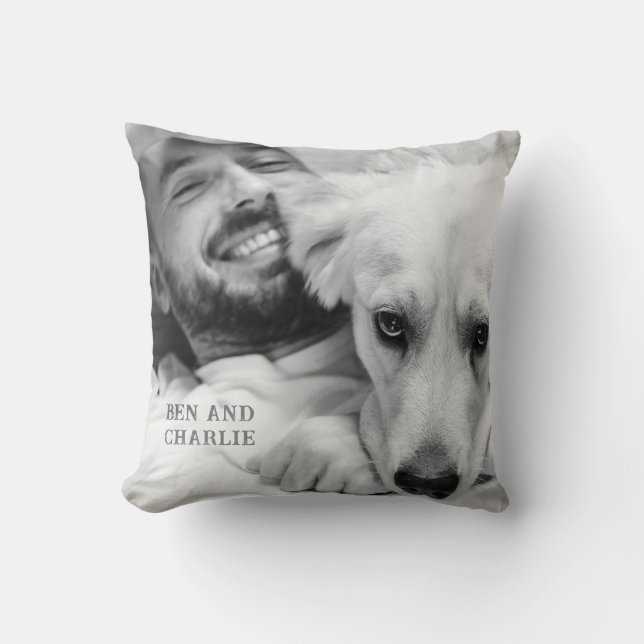 Black and White Dog Photo  Throw Pillow (Front)