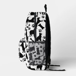 Black and White Dog Silhouette Printed Backpack