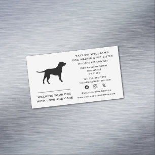 Black And White Dog Walker Pet Sitter Social Media Magnetic Business Card
