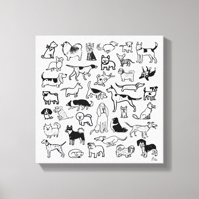 Black and White Dogs | A Variety of Dog Breeds Canvas Print (Front)