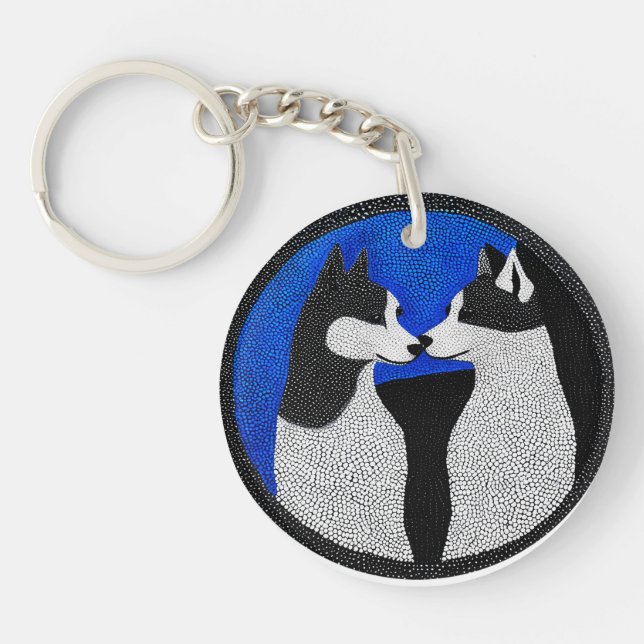 Black and white dogs keychain (Front)